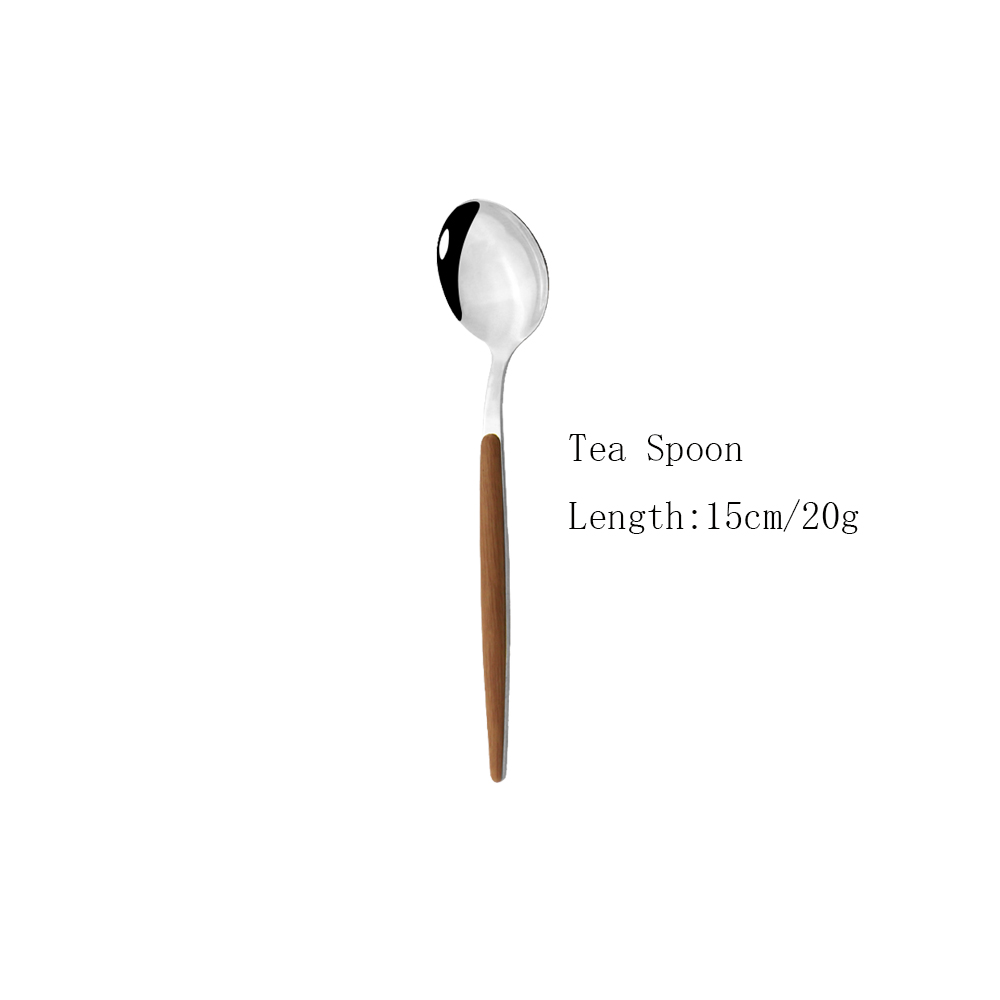 Western Silver 1/5Pcs Dinnerware Set Wood Handle Stainless Steel Dinner Home Knife Fork Spoon Fish Fork Flatware Cutlery Sets: 1Pc Teaspoon