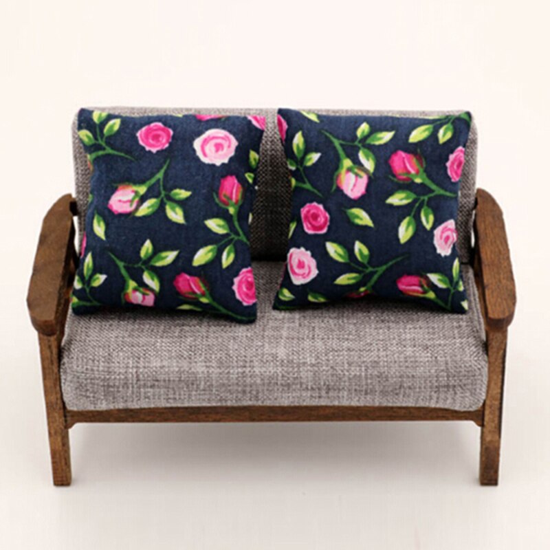 2Pcs/lot 1/12 Flower Pillow Cushions For Sofa Couch Bed Dollhouse Miniature Furniture Toys