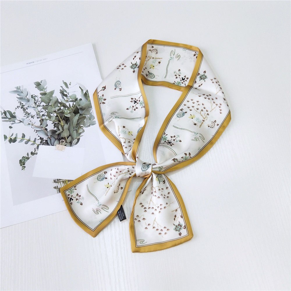Kleine twill zijden haarsjaal voor dames print halsdoek lint sjaal lange smalle hoofddoek handvat tas sjaals voor dames: 09