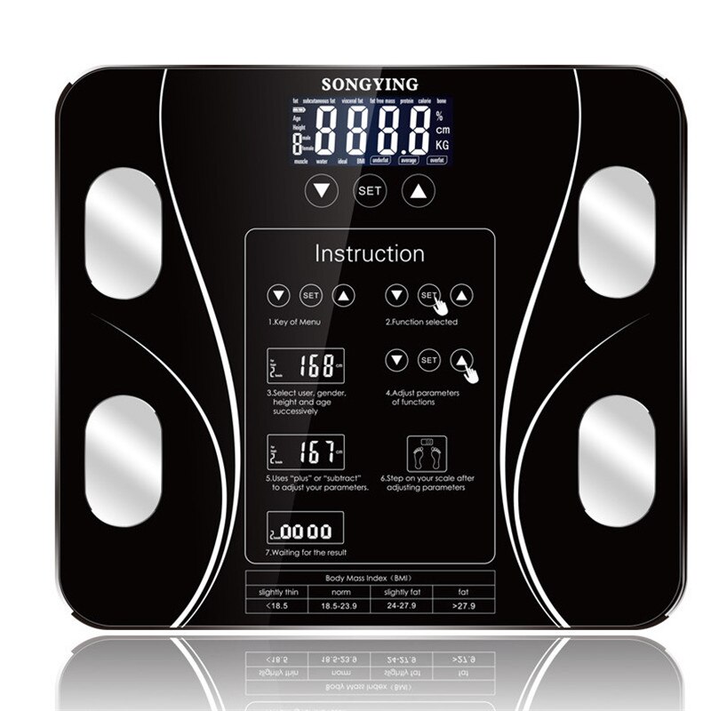 Smart Weighing Scales Floor Body Weight Bathroom Scale Smart Lcd Display Scale Body Weight Body Fat Water Muscle Mass BMI