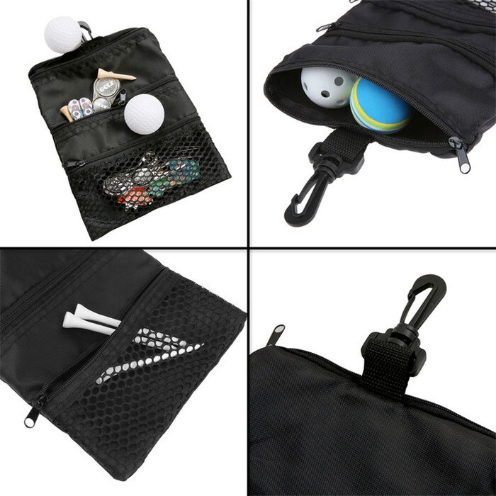 Upgrade Multi Pocket Golf Tee Pouch with Zipper and Clip Hook to Bags Durable Nylon Valuables Holder for Men Women