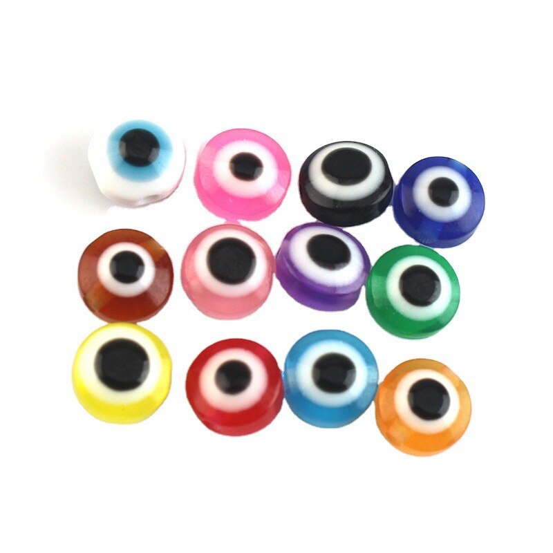 40pcs Mix Oblate Shape Evil Eye Beads 8mm Hollow Stripe Resin Spacer Beads Child DIY Jewelry Bracelet Handicraft Supplies