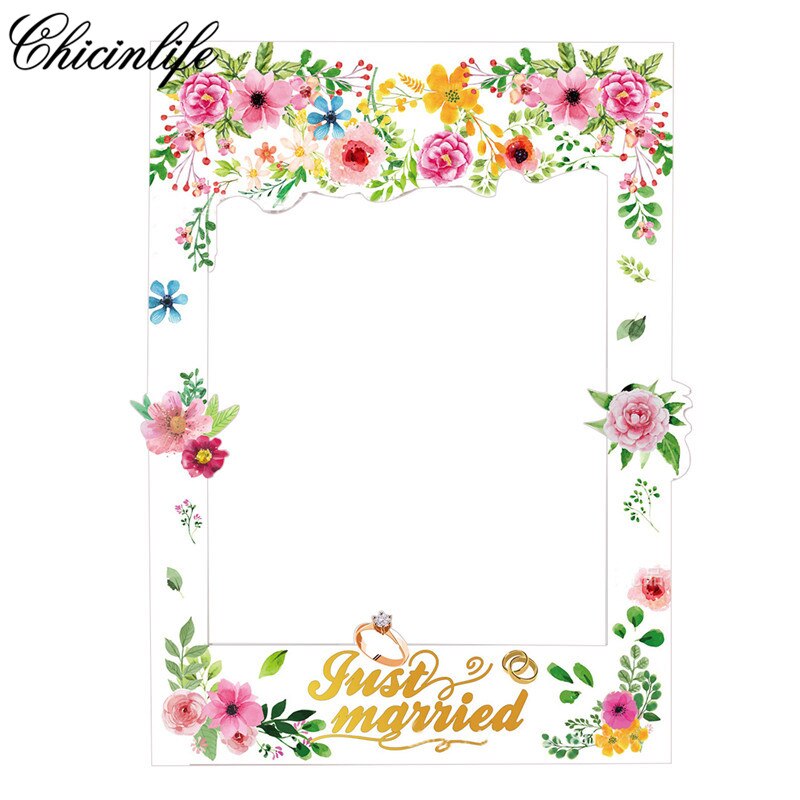 Chicinlife Just Married Wedding Paper Photo Booth Props Frame Bachelorette Hen Party Bridal Shower Wedding Decoration Supplies