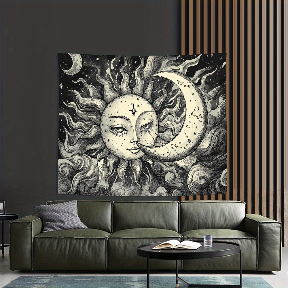 Tapiz de sol y luna místicos, estética Dark Soul, para colgar en la pared, perfecto para la decoración del dormitorio, decoración de la pared del dormitorio: 1.400 mm x 2.000 mm / Castaño