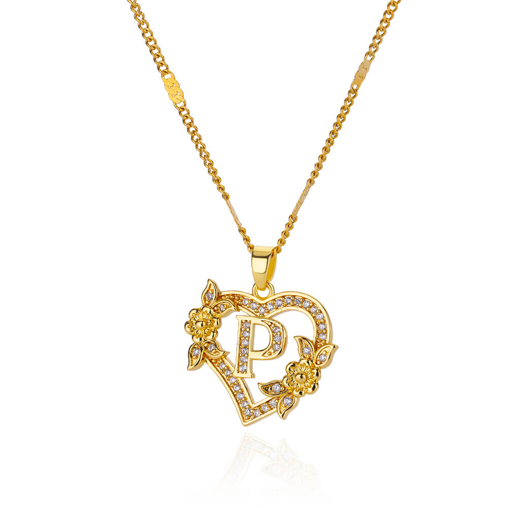 Collares con letras iniciales de corazón para mujer, cadena de acero inoxidable de Color dorado, colgante del alfabeto de A-Z, de joyería de cumpleaños