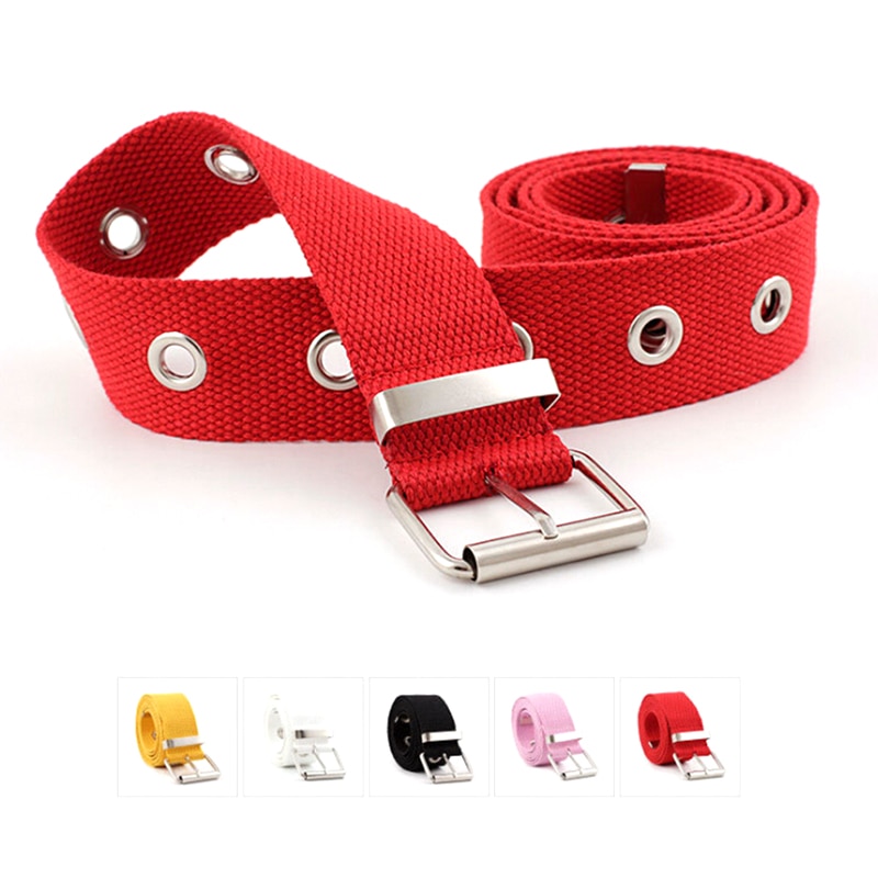 3.8cm Female Belt Canvas Women's Harajuku Waistband Metal Buckle Eyelet Belt Waist Black White Red Wide