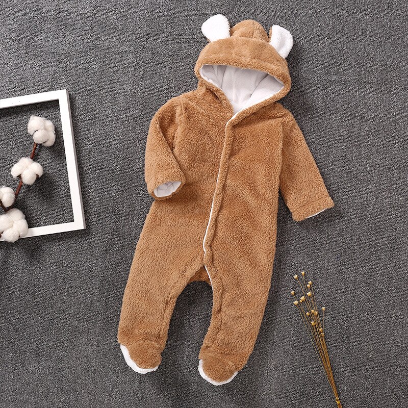 Winter Newborn Baby Romper Costume Baby Boys Clothes Coral Fleece Warm Baby Girls Clothing Animal Overall Baby Rompers Jumpsuit: Bruin / 80