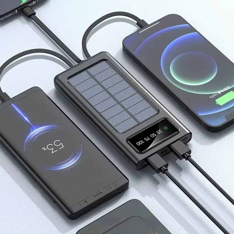 200000 mah solcelledrevet powerbank med ultrakapacitet, usb 4 in1 superhurtig opladning, usb type c, led-lys, udendørs powerbank til iphone