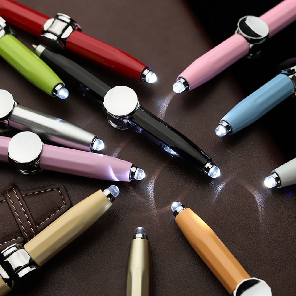 Led Fingertip Spinning Pen Fidget Anxiety Decompression Gyro Metal Ballpoint Gyroscope Pen Writing Pens school For Kids Adults