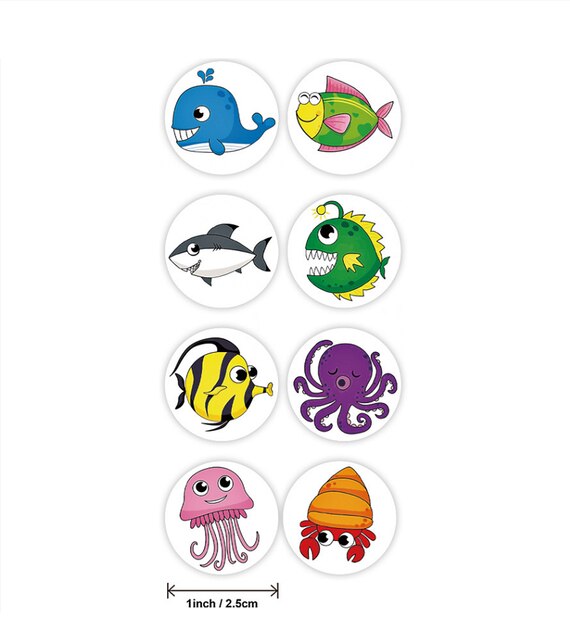 50-500pcs Cute Cartoon Sea fish Stickers For kids Children Reward Label Encouragement Scrapbooking Decoration Stationery Sticker: H0388-100pcs