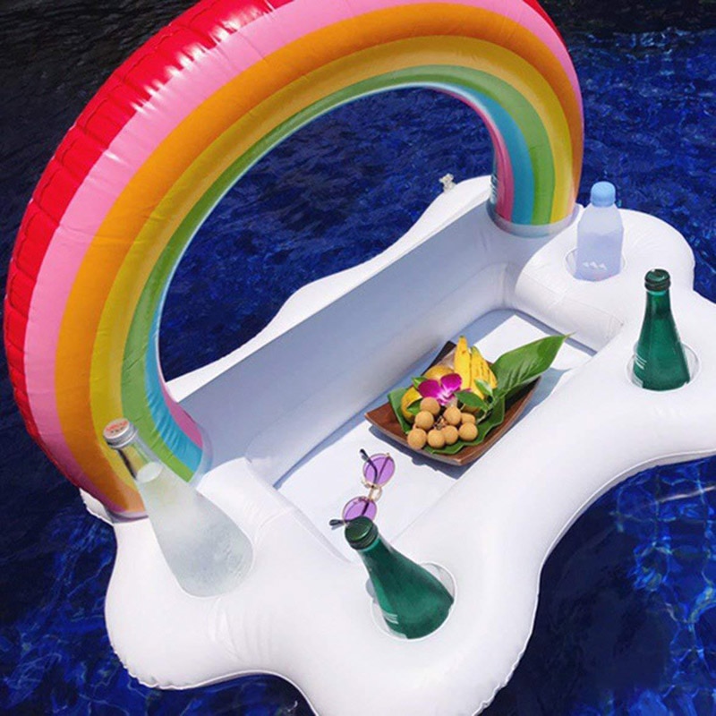 Verano cubo nube Arco Iris portavasos inflable piscina flotador cerveza beber enfriador Mesa Bar bandeja playa natación anillo