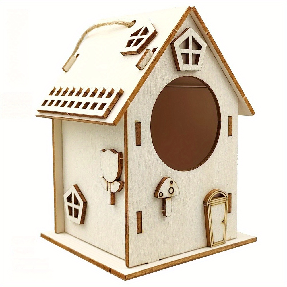 Kit de Casa de pájaros de Madera rústica, Nido de Pájaros de Graffiti , casa de pájaros de madera con cuerda colgante, decoración al aire libre, decoración de jardín decorativa: Caqui oscuro