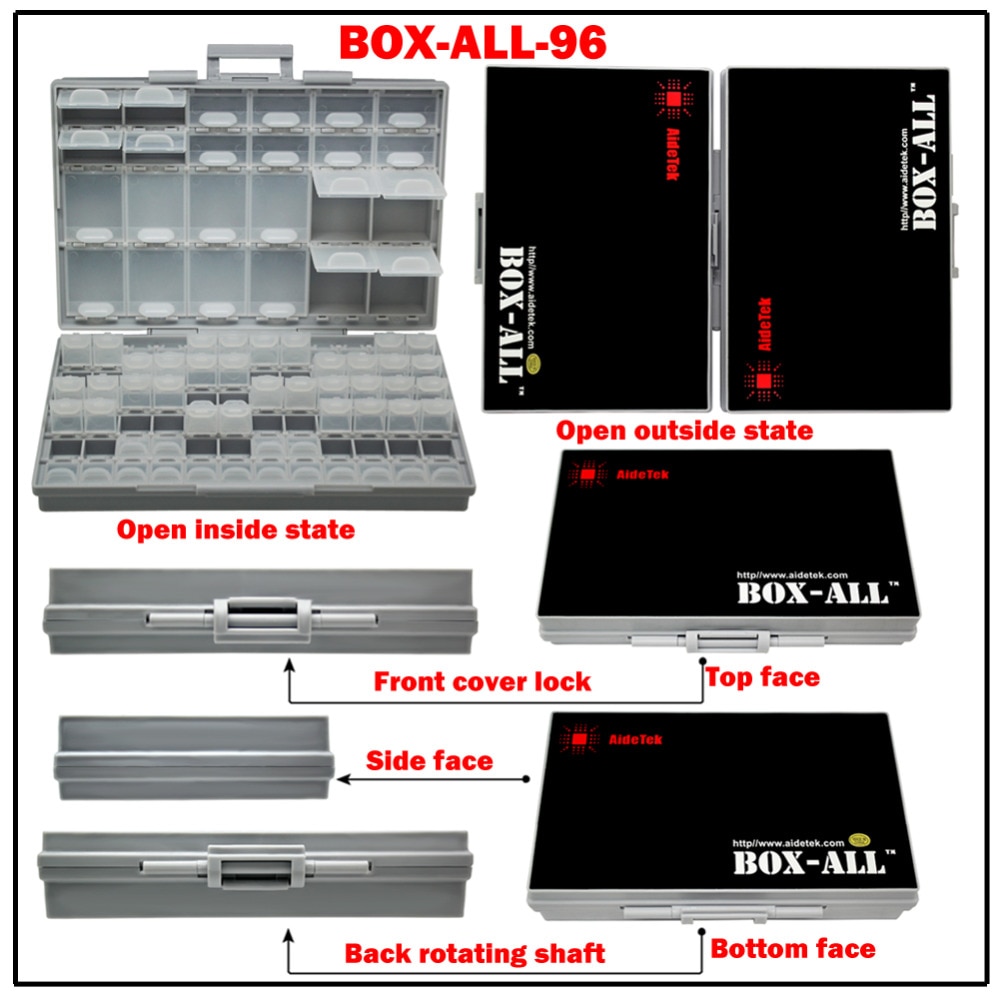 Aidetek smd storage smt modstand kondensatorer sortiment box kit lab elektronik sager &amp; arrangører opbevaringsboks plastik boxall 96