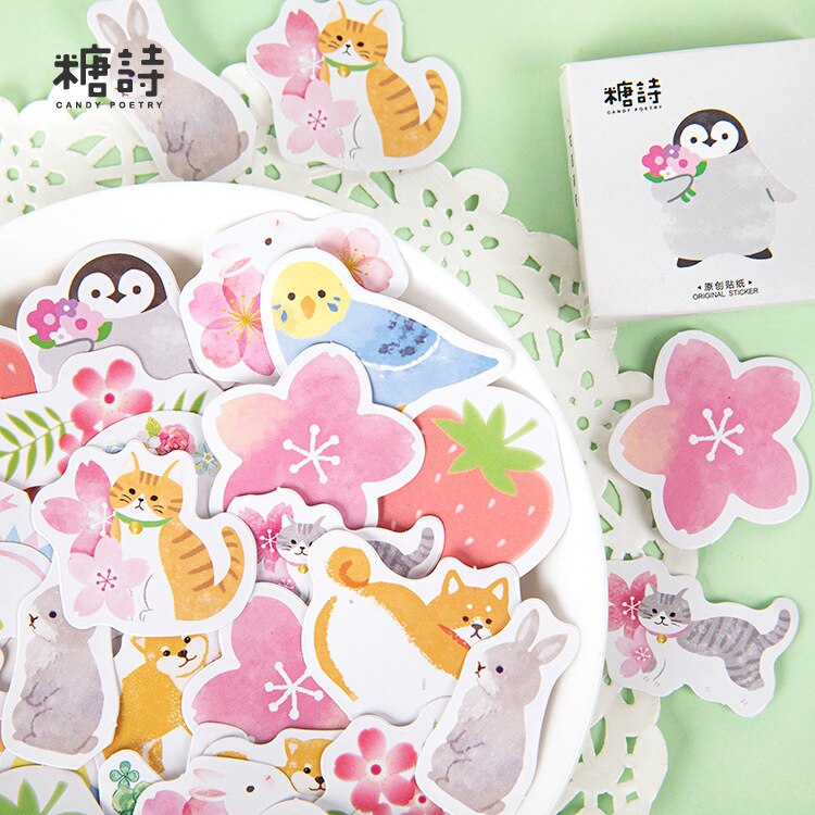 45Pcs/set Lovely Cat Pet Animal Stickers Decorative Sticker Diary Stationery Album Sticker Flakes Scrapbooking