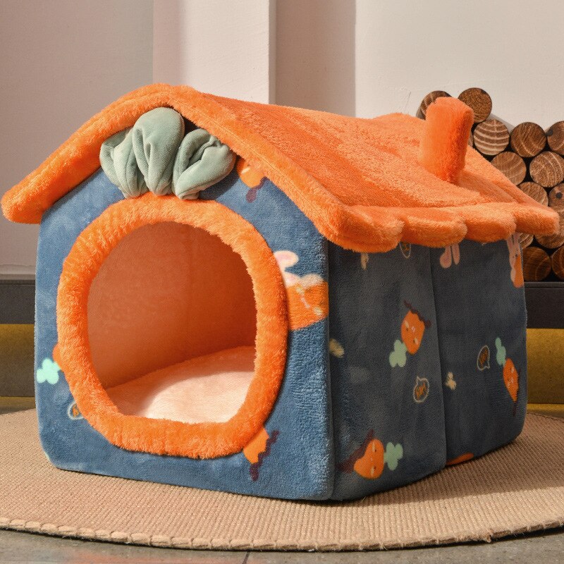 Abnehmbare Hund Haus Welpen Zwinger Haustier Luxus Villa Katze Zelt Nest Geschlossenen Teddy Chihuahua Höhle Kleine Hunde Korb Hund Liefert: Blau Karotte / S 43x36x34cm