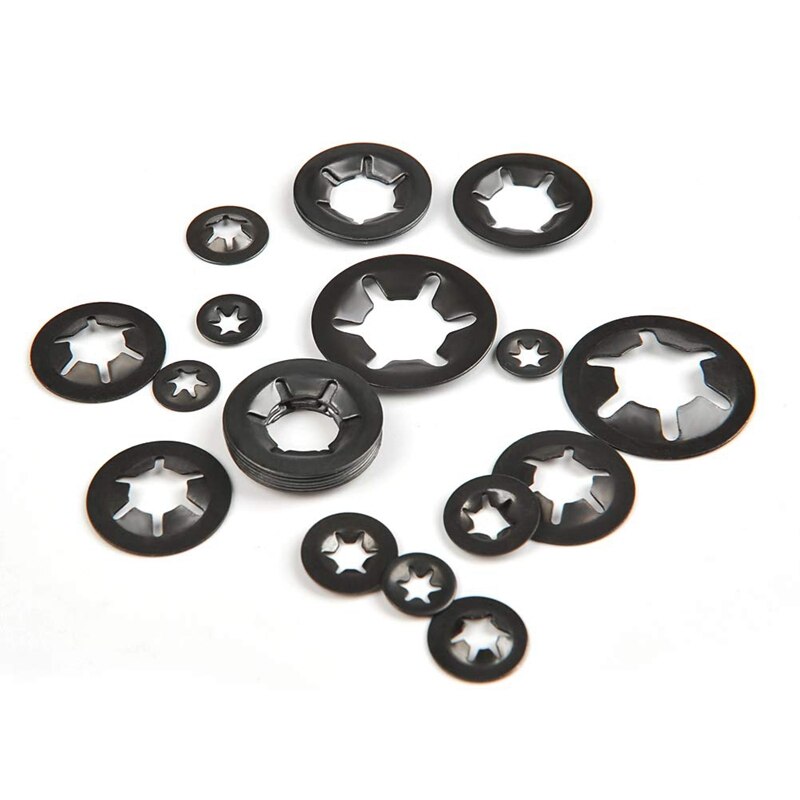 340 st interna tand starlock brickor snabbhastighets låsbrickor tryck på hastighet clips fästelement sortiment kit, svart oxid fini