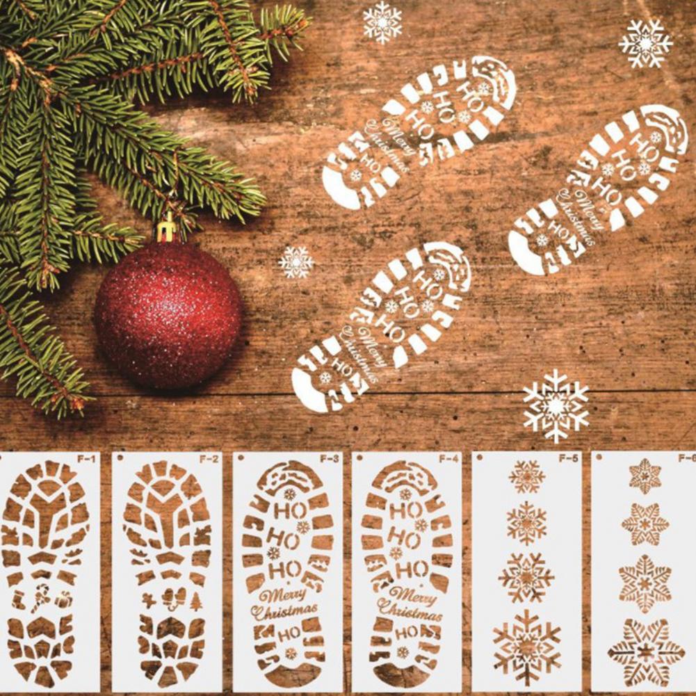 Christmas Footprint Plastic Drawing Hollow Exquisite Stencil DIY Scrapbook Photo Album Ruler Drafting Coloring Embossing Tool