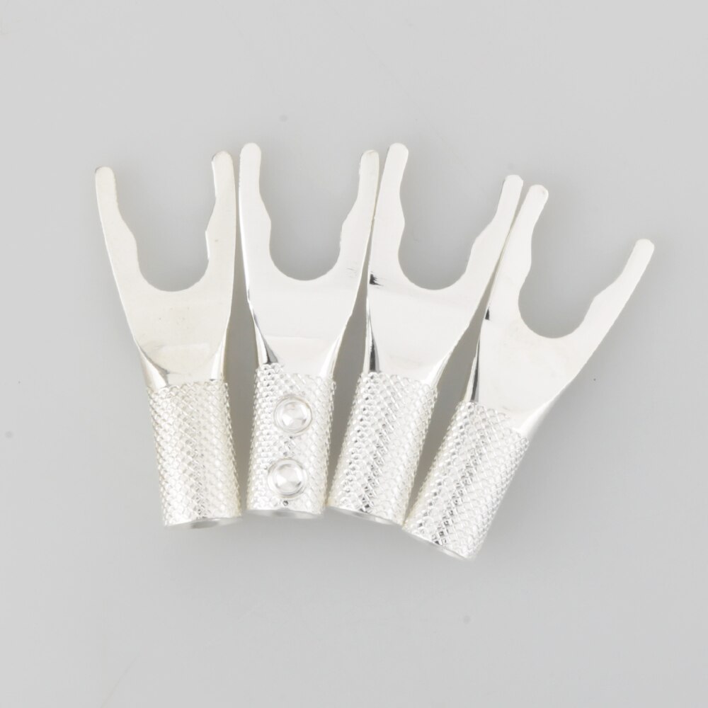 8x Pure Copper Silver Plated Copper Spade Plug Speaker Cable Wire Connector HiFi