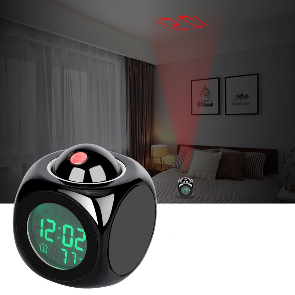 Proyector LED de luz de fondo para el hogar, cronómetro con pantalla LCD, despertador, proyección Digital meteorológica creativa,