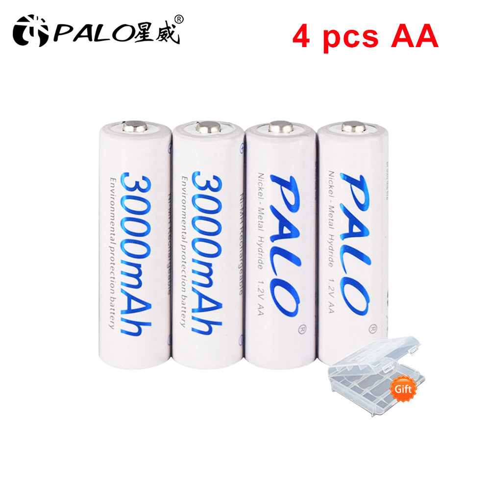 PALO 1.2V AA/AAA Rechargeable Ni-MH Batterie + 3.7V Rechargeable LI-ION battery 16350/16340 18500 18650 14500 Holder Storage Box: black
