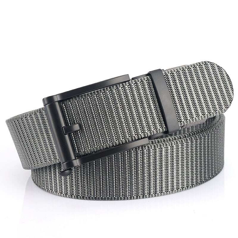 Deepeel 1pc 3.5*120cm canvas riem met automatische gesp, zonder tanden, tankpatroon, dikke nylon tailleband, heren outdoor vrijetijdsriem: Zwartgrijs