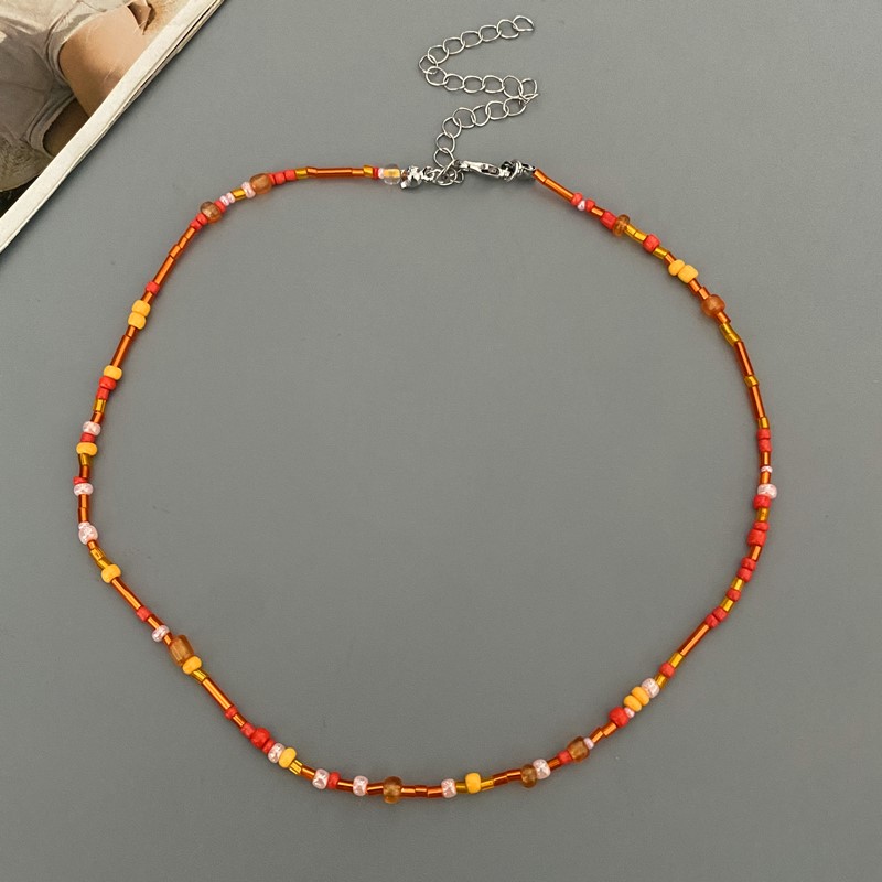 Collar de cuentas de gafas irregulares para mujer, gargantilla de Popular, joyería de cuello corto, collar colorido, ,: Rodio plateado
