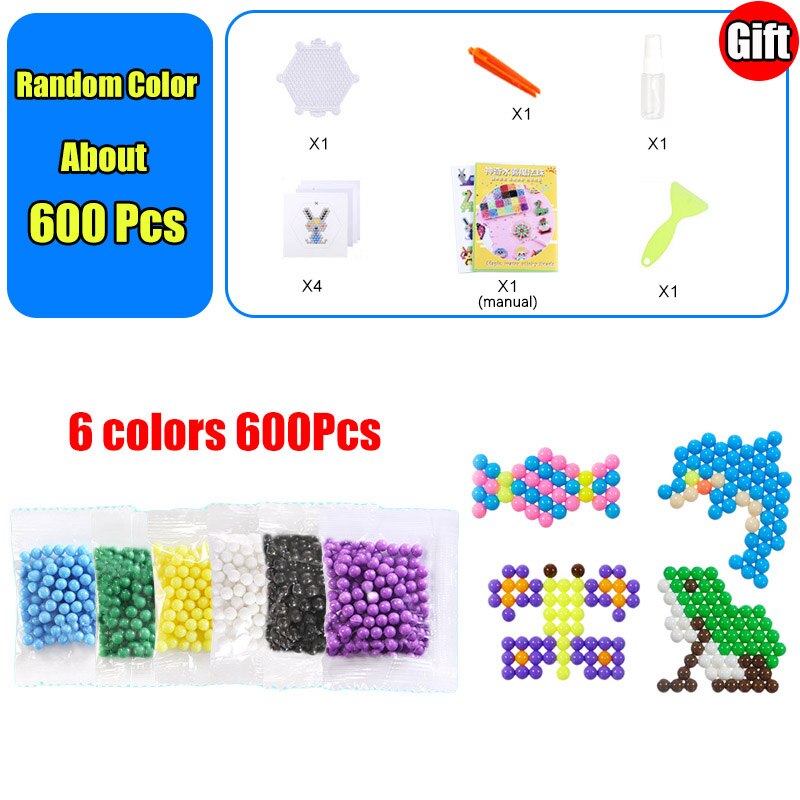 Refill Hama Beads Puzzle 3D Handmade Magic Aquabeads DIY Water Spray Beads Set Ball Games Children Toys for girls: 6Color 600Pcs