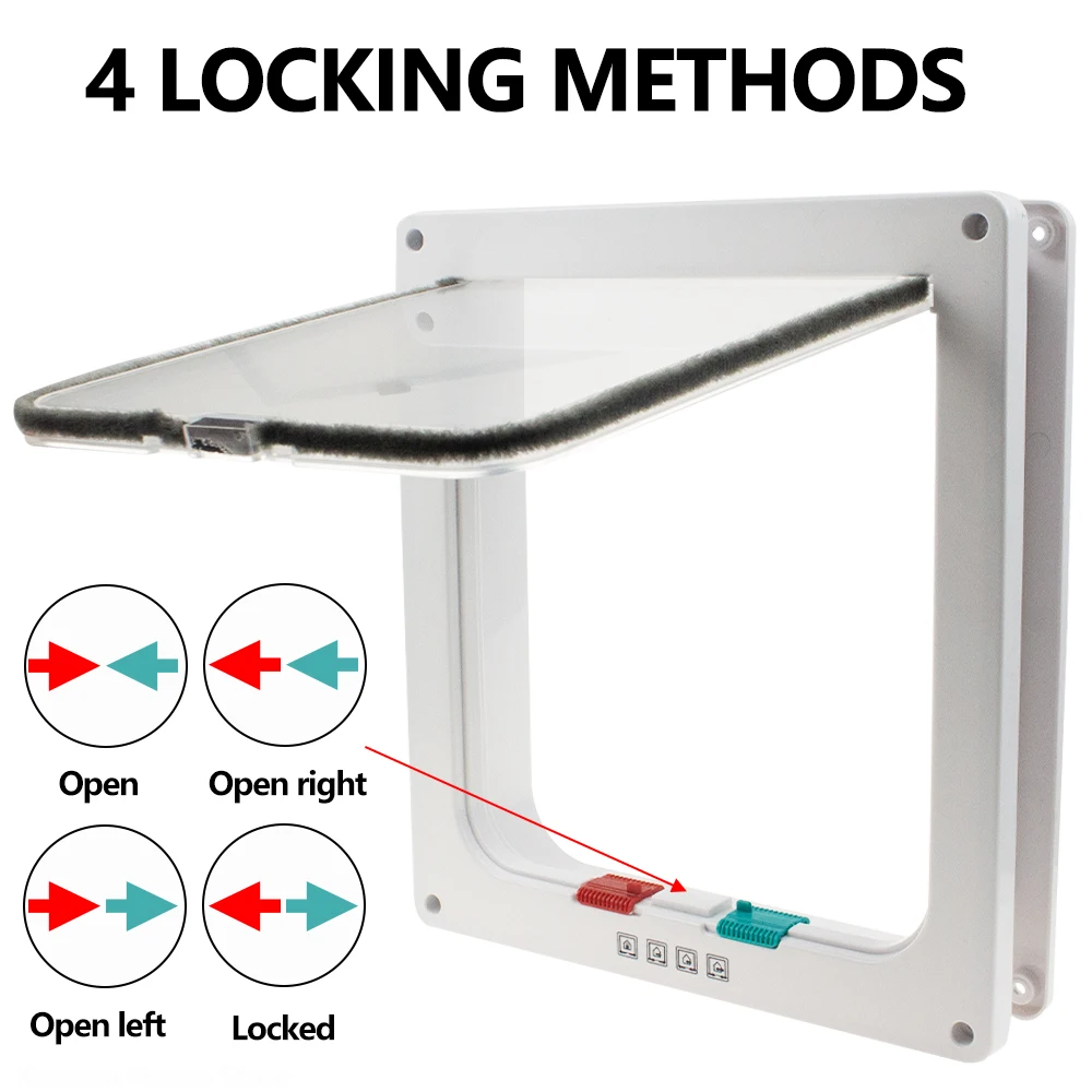 Flap Door Cats with 4 Way Security Lock Flap Door for Small Dogs Cats Kitten Plastic Small Pet Gate Door Kit Home Cat Flap Doors
