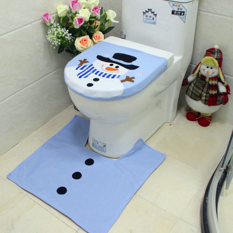 , felpudo navideño, asiento de inodoro de muñeco de nieve, alfombra, juego de baño, decoración navideña para el baño, Feliz Año