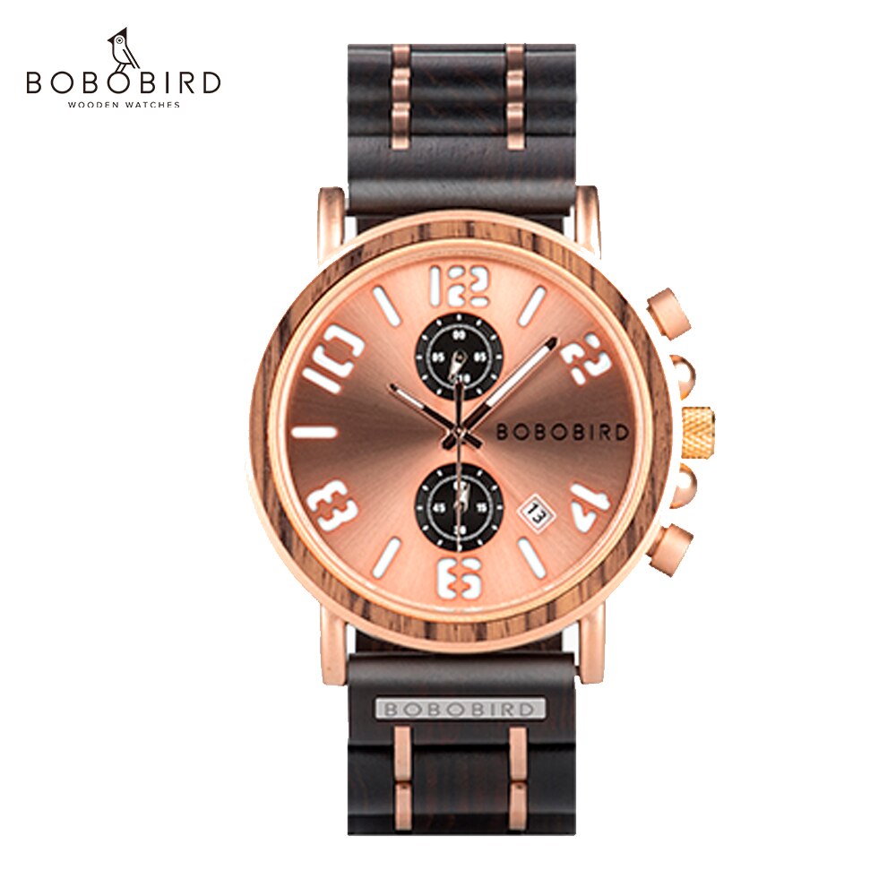 Bobo Bird-relojes de madera de lujo para hombre, reloj masculino, reloj de pulsera de cuarzo con cronógrafo con indicadores luminosos: GS026-6