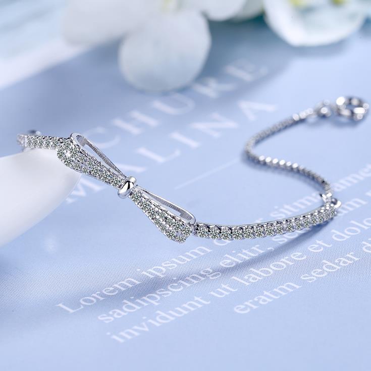 Newest Temperament Generous 925 Sterling Silver Zircon Bowknot Chain Bracelets For Women Fine Party Jewelry 5Y1187