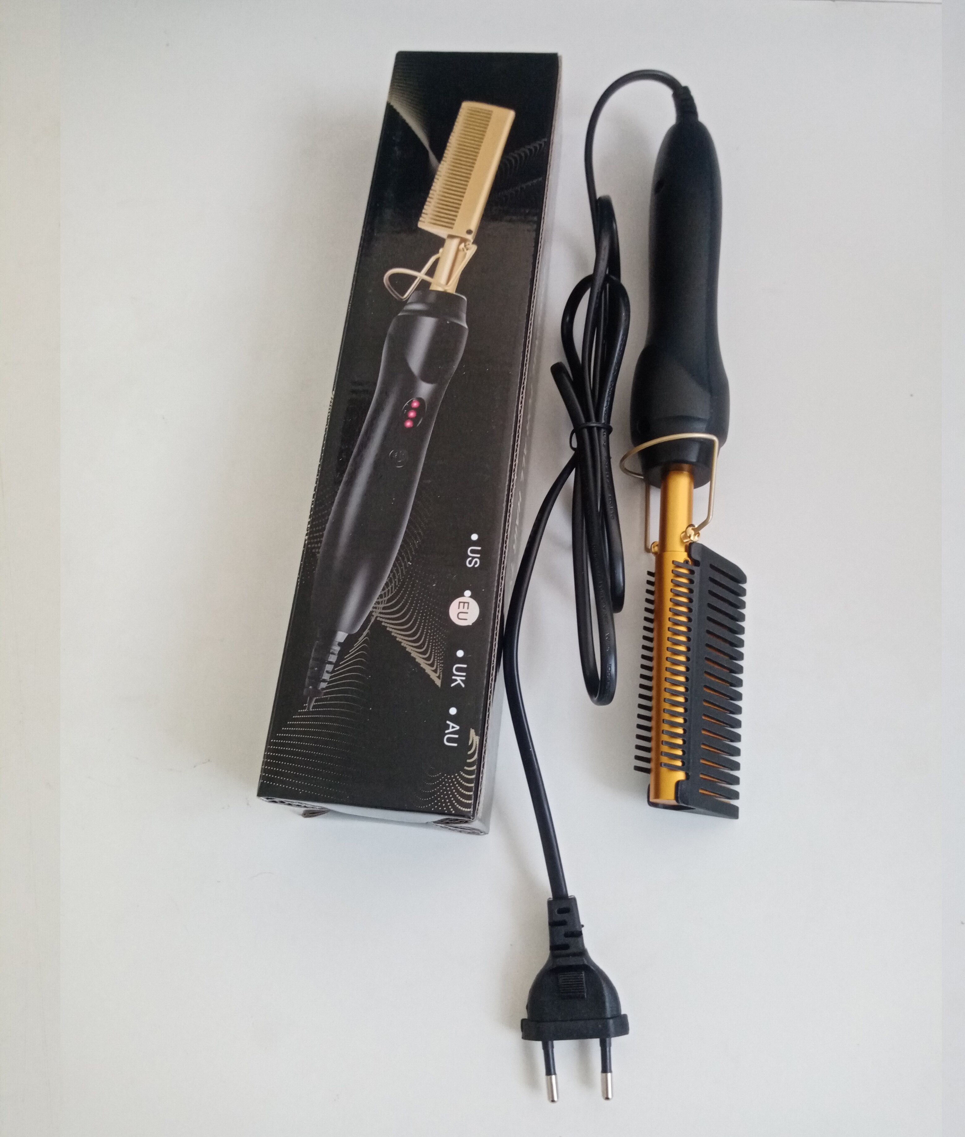 Crystal Electric Comb Hair Extension Straighter Color High Heat Flat Irons Straight Brush Wet Curl Dry Use For Black Women: EU Black