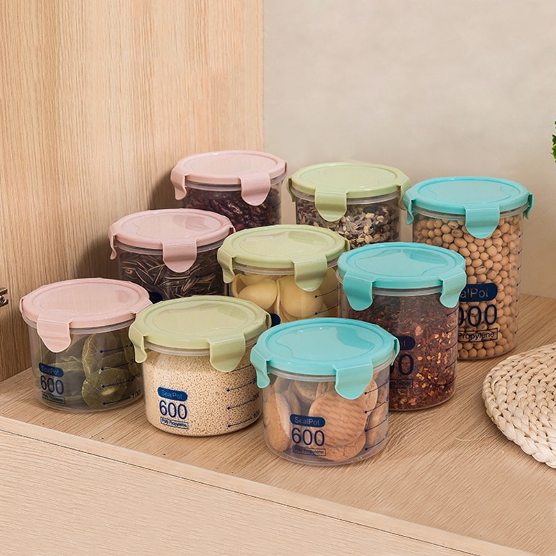 Kitchen Food container Seal pot tea coffee candy Storage Tank Plastic Cereals Snacks Box cookijavascript:;e canister jars for sp