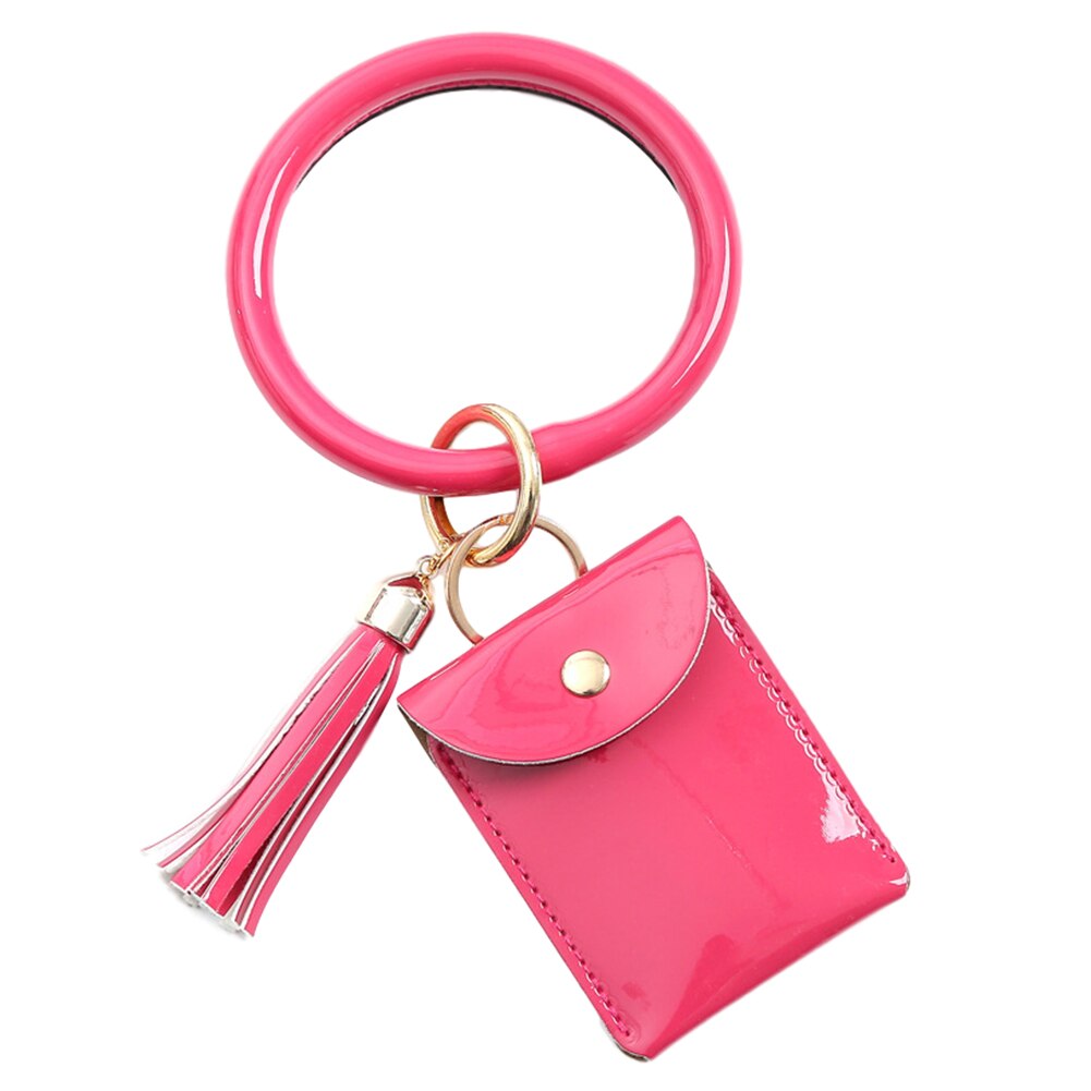Women With Zip Coin Purse Portable Credit Card Daily Ornaments Wristlet Keychain Mini PU Leather Accessories: Rose Red