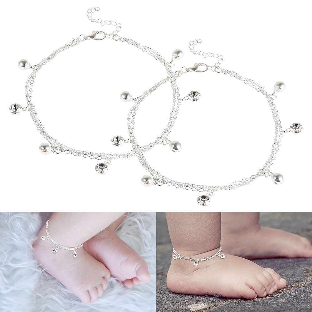 Pulsera tobillera de bebé, pulsera de tobillo con cuentas de piedra blanca para el pie, pulsera de pierna de Metal para bebé