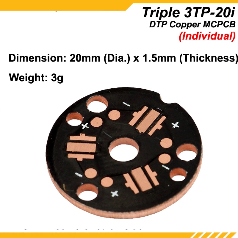 KDLITKER Triple 3TP-20 DTP Copper MCPCB for Cree XP Series / Nichia 219 Series / 3535 LEDs - Parallel or Individual ( 5 pcs )