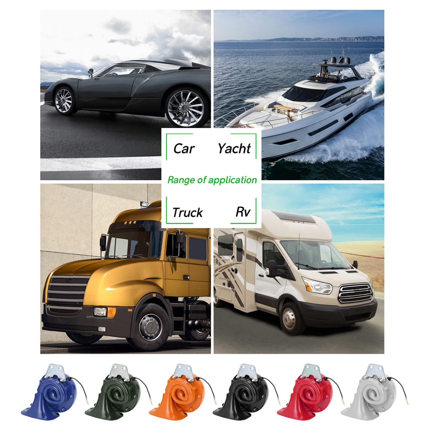 Bocina eléctrica tipo Caracol para coche, claxon de aire Universal de 300DB, 12V, negro, azul, verde y naranja