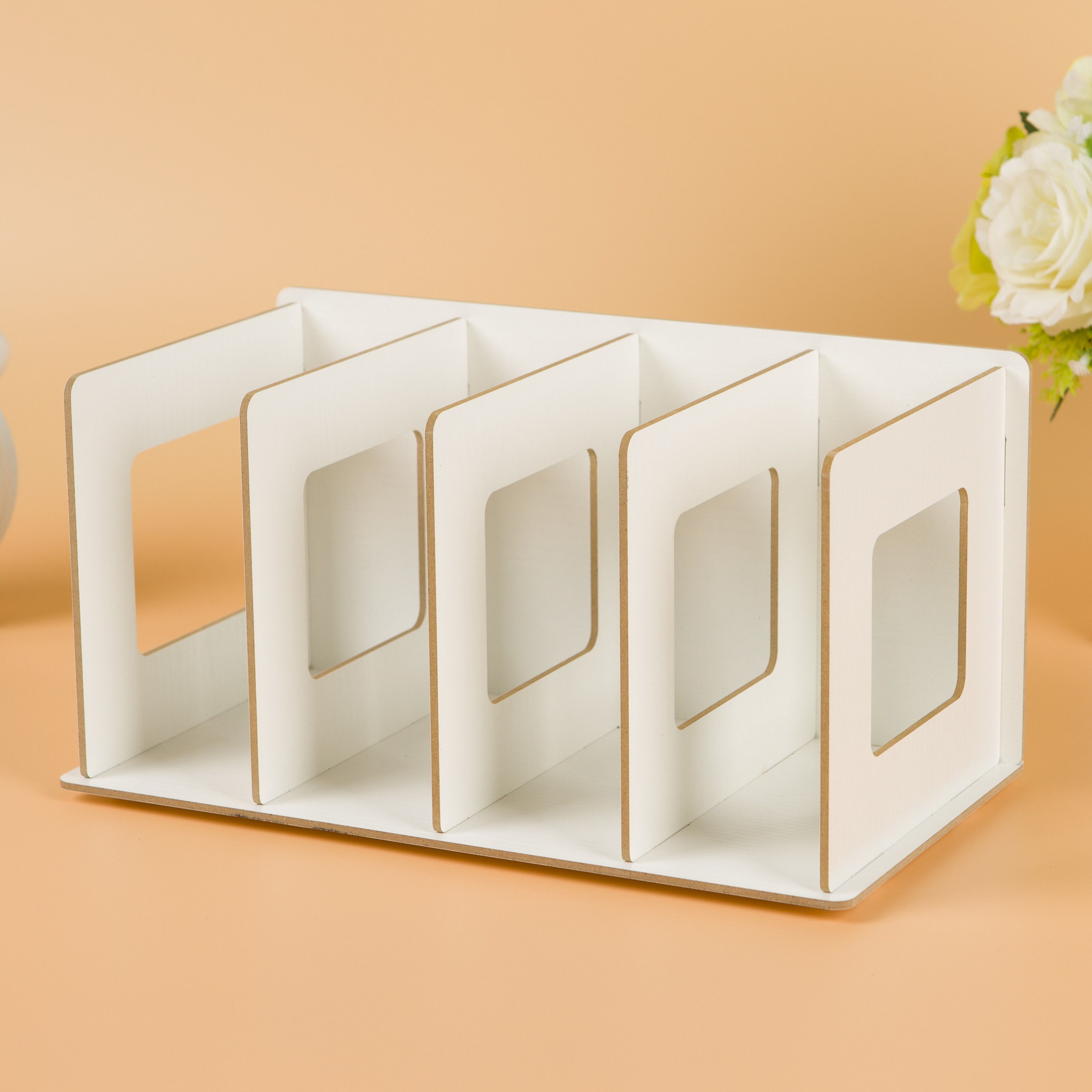 Wood DIY Desktop Magazines &amp; Books Storage Storage Shelves Book Display Shelf StandHolder Mesh Desk Organizer Bookshelf Bookend: white