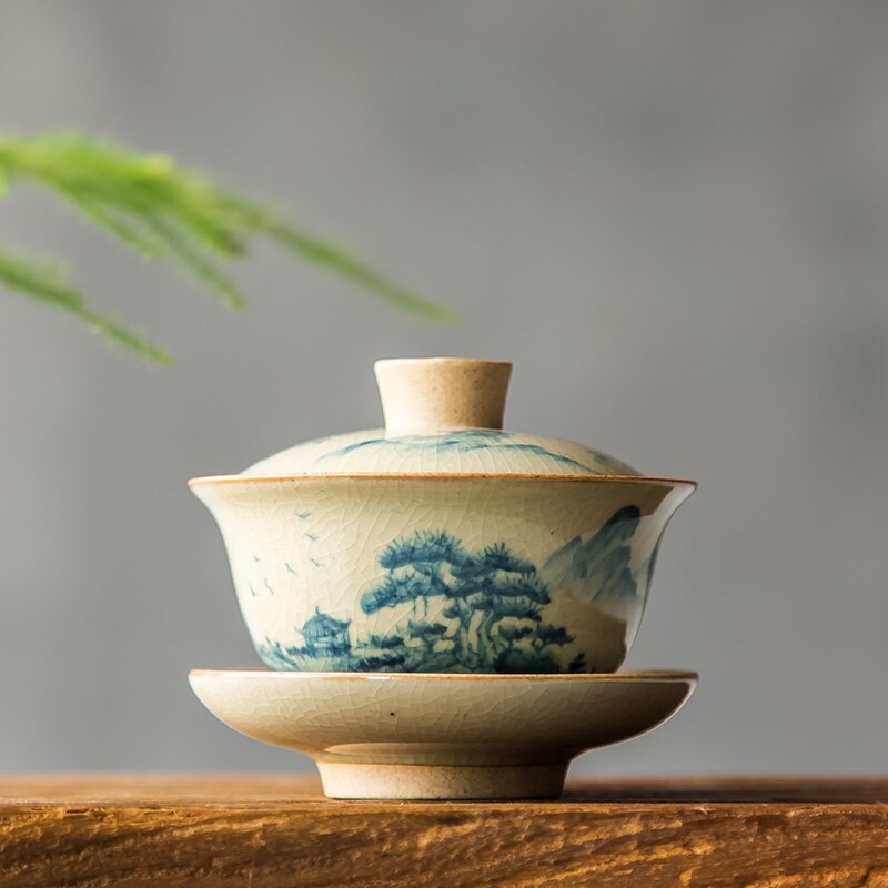 Kinesisk testel turee gaiwan vintage håndmalet keramik testel sæt håndmalet benporcelæn porcelæn kung fu te sæt skål