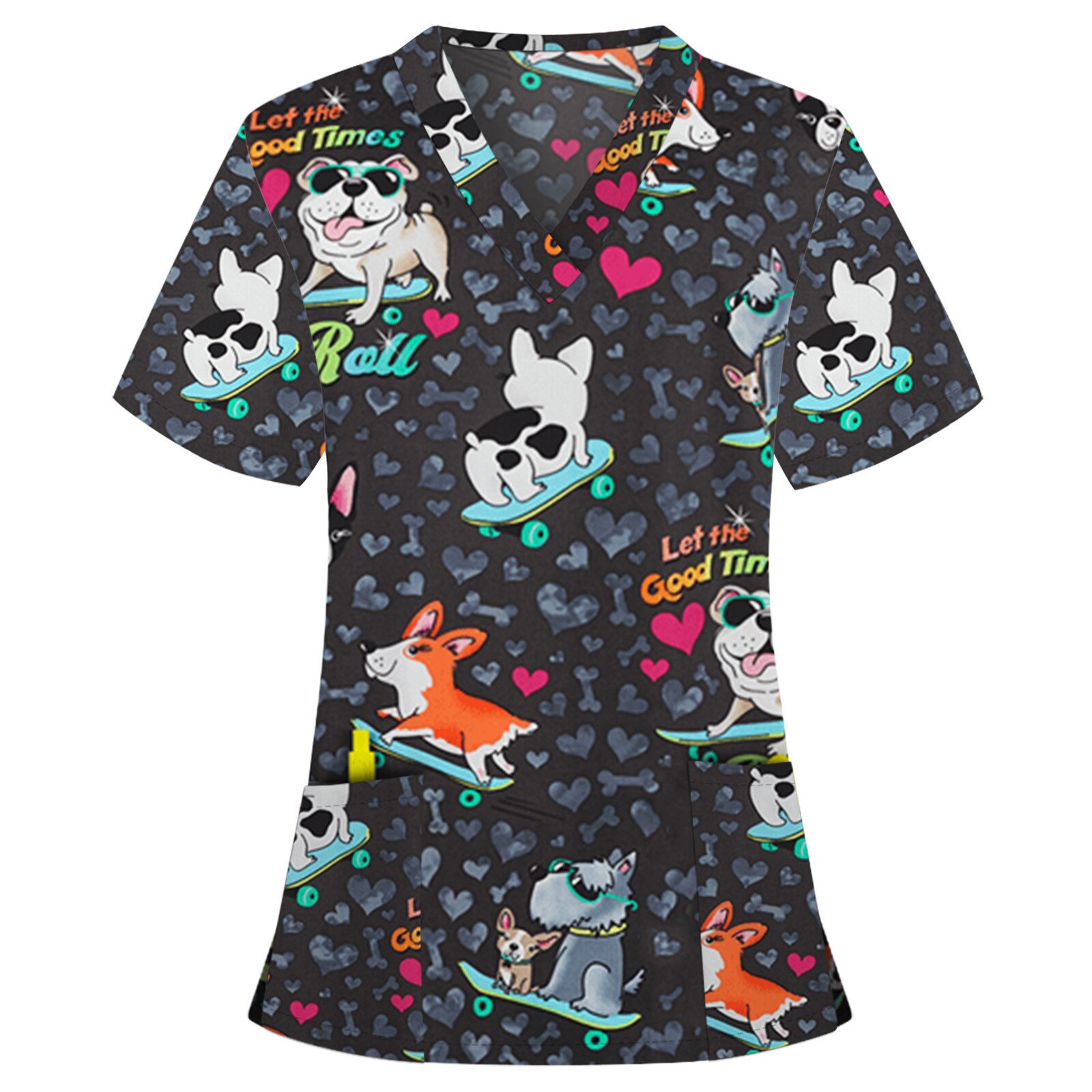 Nurse Scrubs Top Women Animal Print Casual Short Sleeve V-Neck Top Nurse'S Uniform For Nursing Work uniforme enfermera mujer