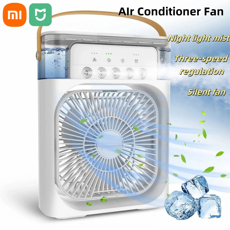 Xiaomi Mijia-ventilador de escritorio portátil 3 en 1, aire acondicionado USB, luz nocturna, ajuste de niebla de agua hidráulica, ventilador silencioso de 3 velocidades para el hogar