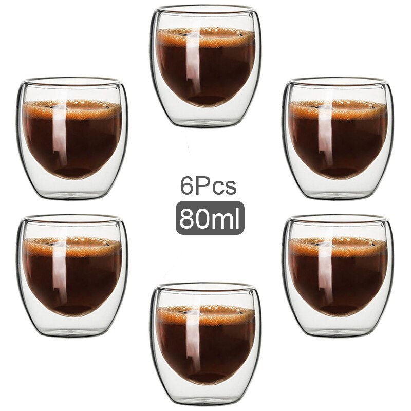 80ML Double Wall Glass Cup Transparent Handmade Heat Resistant Tea Drink Cups MINI Whisky Cup 100 centigrade Espresso Coffee Cup