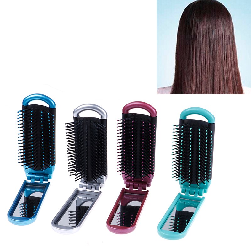 Brosse à cheveux pliante avec miroir poche compacte taille voyage voiture sac à main sac