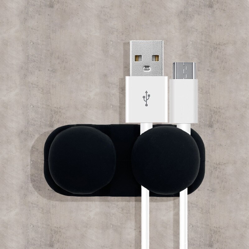 Silicone Desktop Flexible Usb Cord Winder Cable Organizer Tidy Management Clips Protector Holder for Mouse Keyboard Earphone: 4 Holes Black