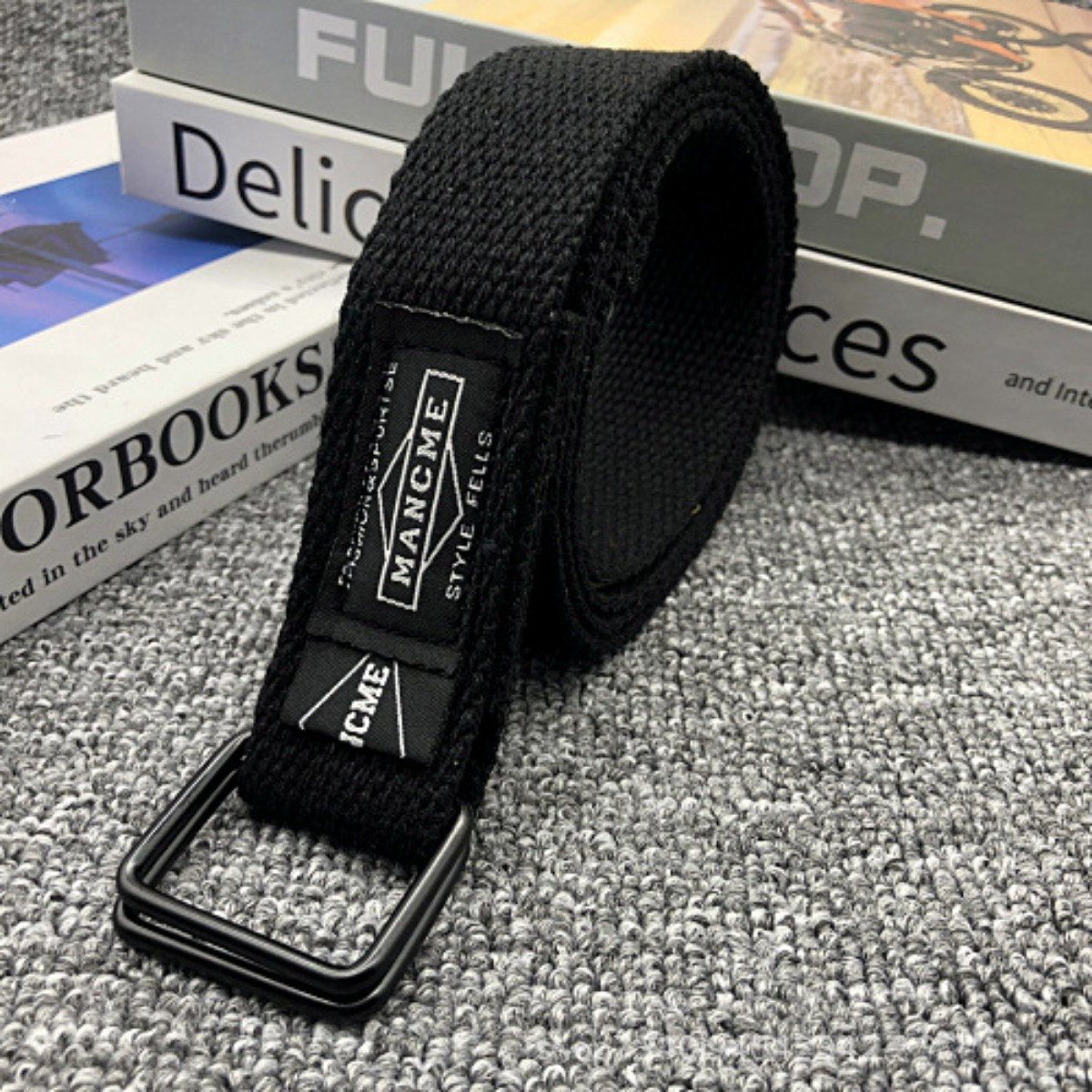 Cinturón de lona tejido con doble hebilla a la de 120cm para mujeres y hombres, accesorios para cinturones deportivos: Negro