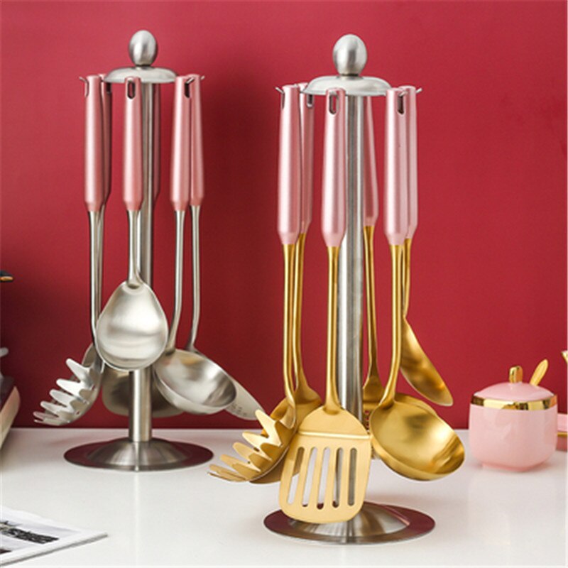 7Pcs Roze Goud Keuken Huishouden 304 Roestvrij Staal Keukengerei Set Koken Lepel Schop Keukengerei