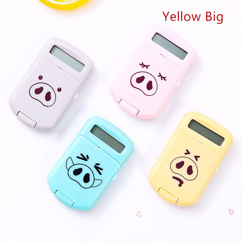 Bærbar tegneserie lommeregner lommestørrelse 8 cifre display mini ultra-tynd knap batteri sød lommeregner skoleelev: 1pc gule grise
