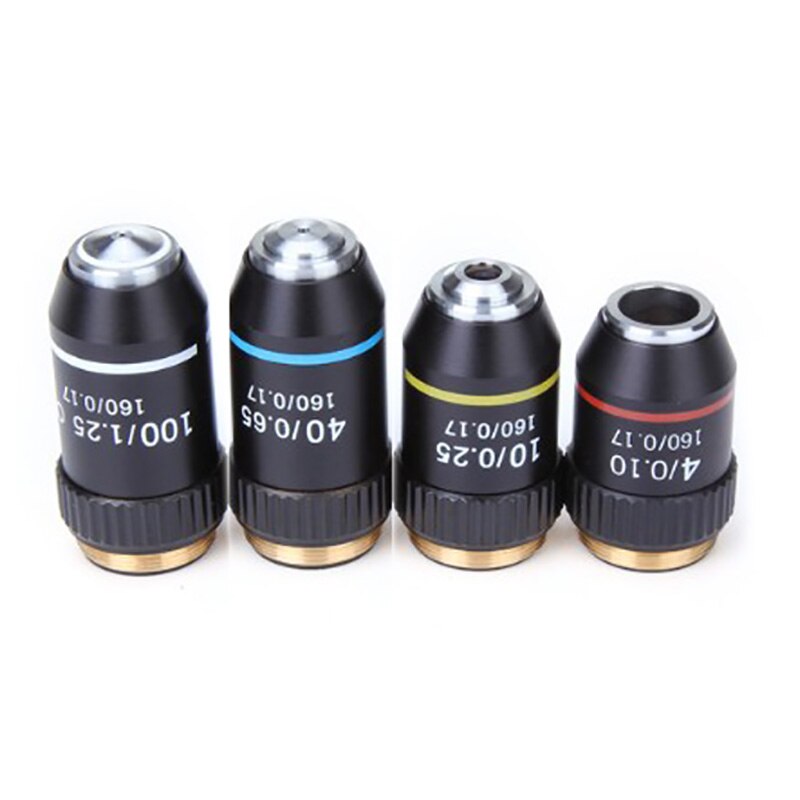 4Pcs 4X 10X 40X 100X 195 Biological Microscope System Biological Microscope Laboratory Achromatic Objective Lens: Default Title