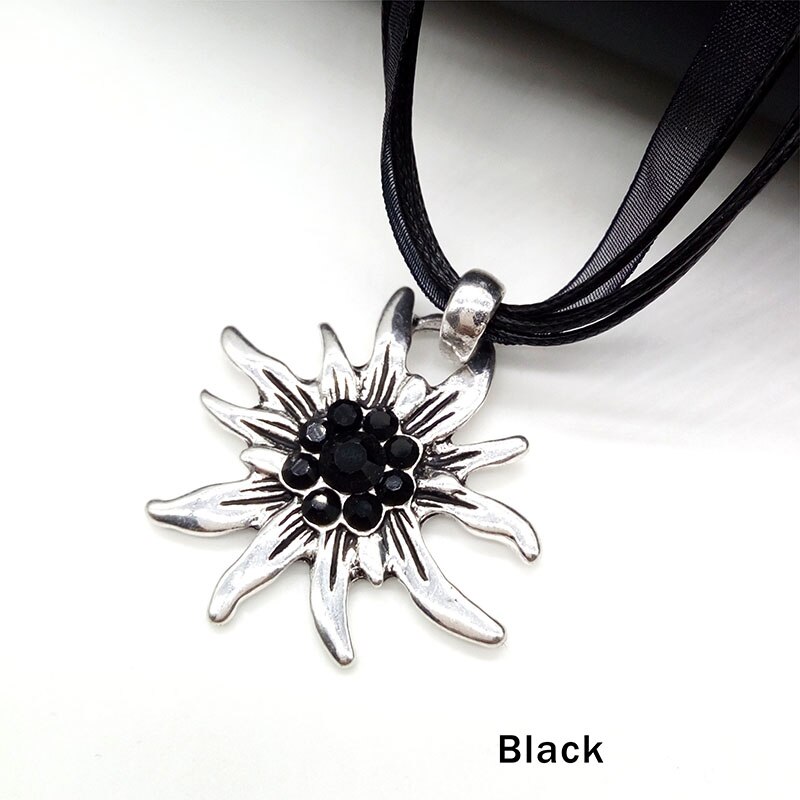 Collar con colgante Edelweiss de flor Vintage austriaco para mujer, disfraz tradicional de Dirndl de Oktoberfest, joyería alemana al por mayor: black