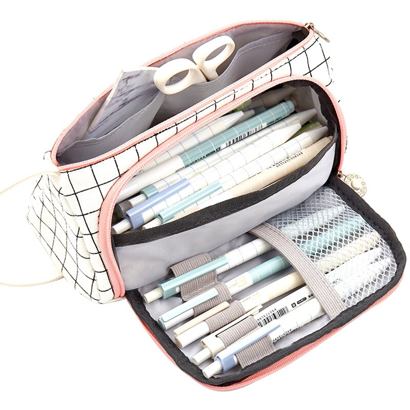 Women Cosmetic Bag Large Capacity Pen Cosmetics Storage Bag Canvas Pouch Pencil Stationery Case Holder For School Office: black white